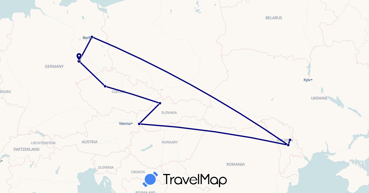 TravelMap itinerary: driving in Czech Republic, Germany, Moldova, Slovakia (Europe)